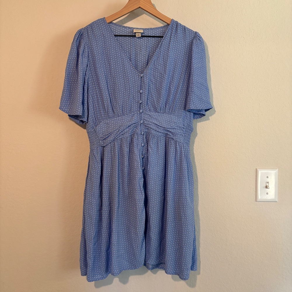 A New Day Dress Polka Dot M Blue Cottagecore Picnic Summer Retro